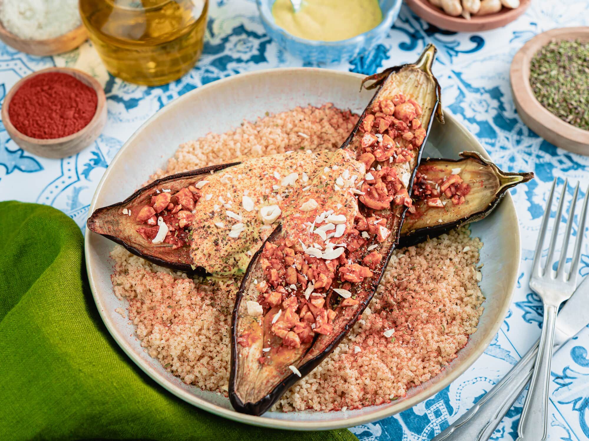 Aubergines à la noix de cajou et crème au curry